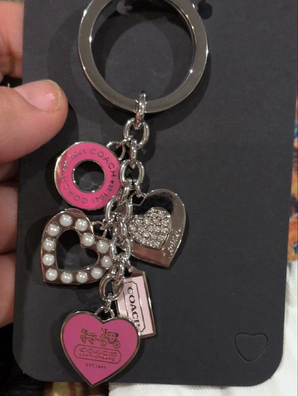 Coach Vintage Multi Valentine Hearts Charm Key Ring